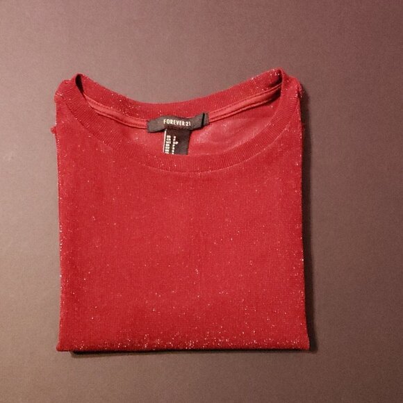 FOREVER 21 Women’s Size Small Mesh Crop Top Red Wine & Gold Shimmer Long Sleeve - Picture 16 of 16